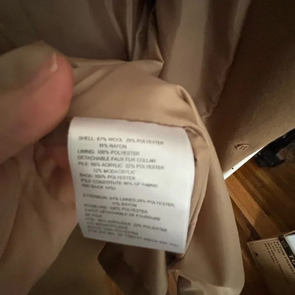 Laundry Camel Wool Blend long coat w/ detachable faux fur collar Sz Large - Picture 6 of 7